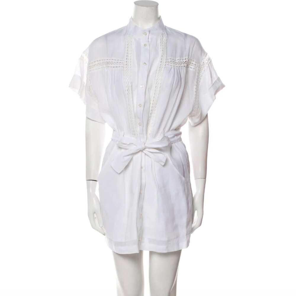 FRAME White Ramie Mock Neck Mini Shirtdress S